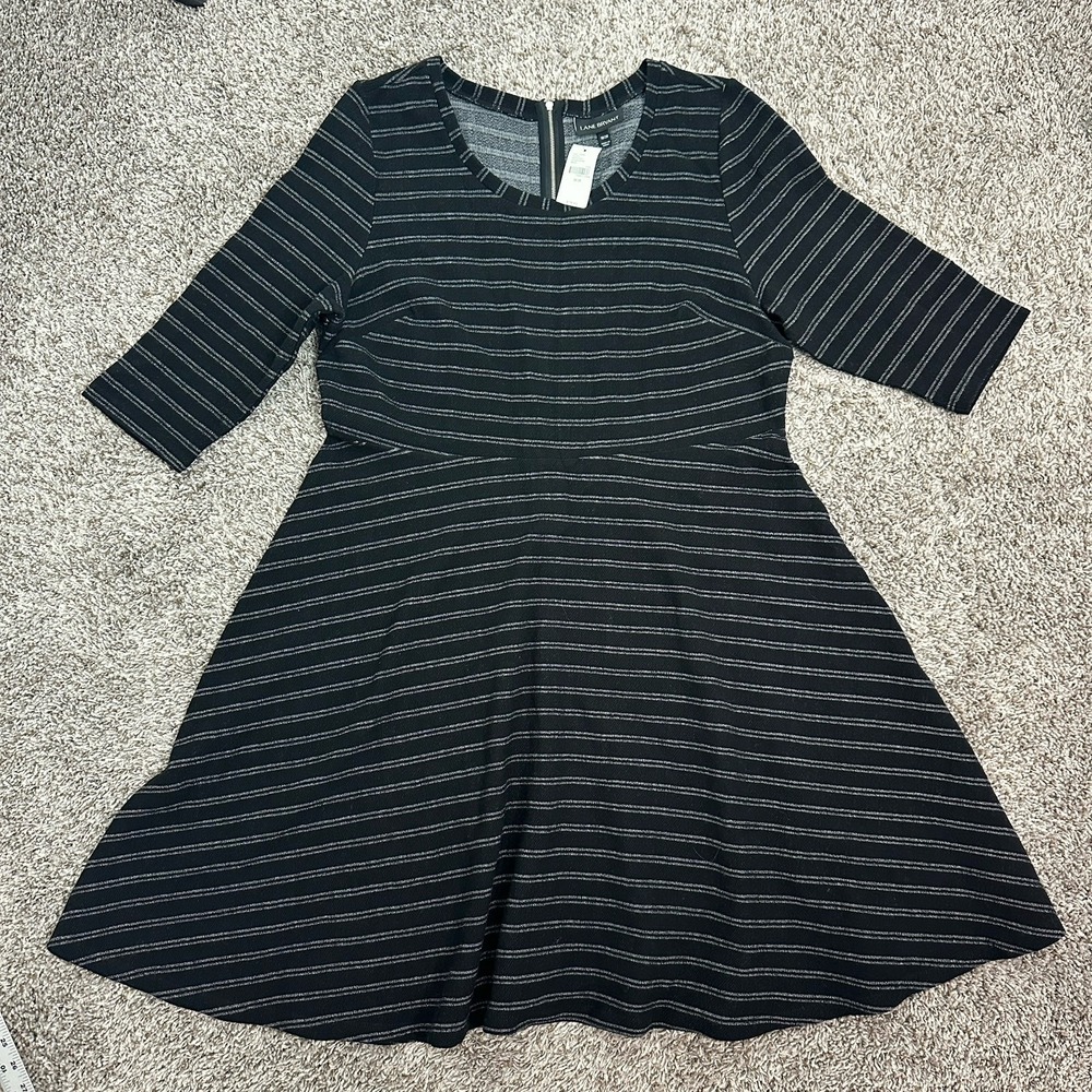 Lane Bryant Black White 3/4 Sleeve a-line Midi Dress Size 18 Stretch NWT